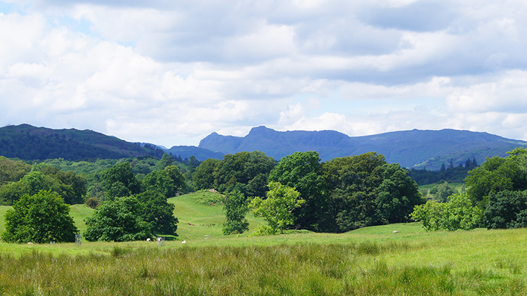 View to the Langdale Pikes from Wray Castle