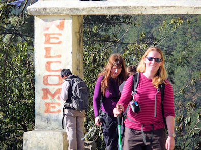 Katy and Joanne at the gates of Lukla