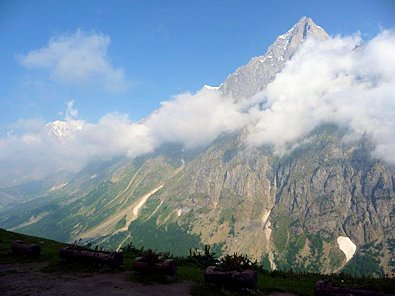 Bonatti refuge and the Grand Jorasses