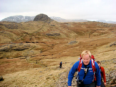Climbing to Harrison Stickle with Pike of Stickle behind