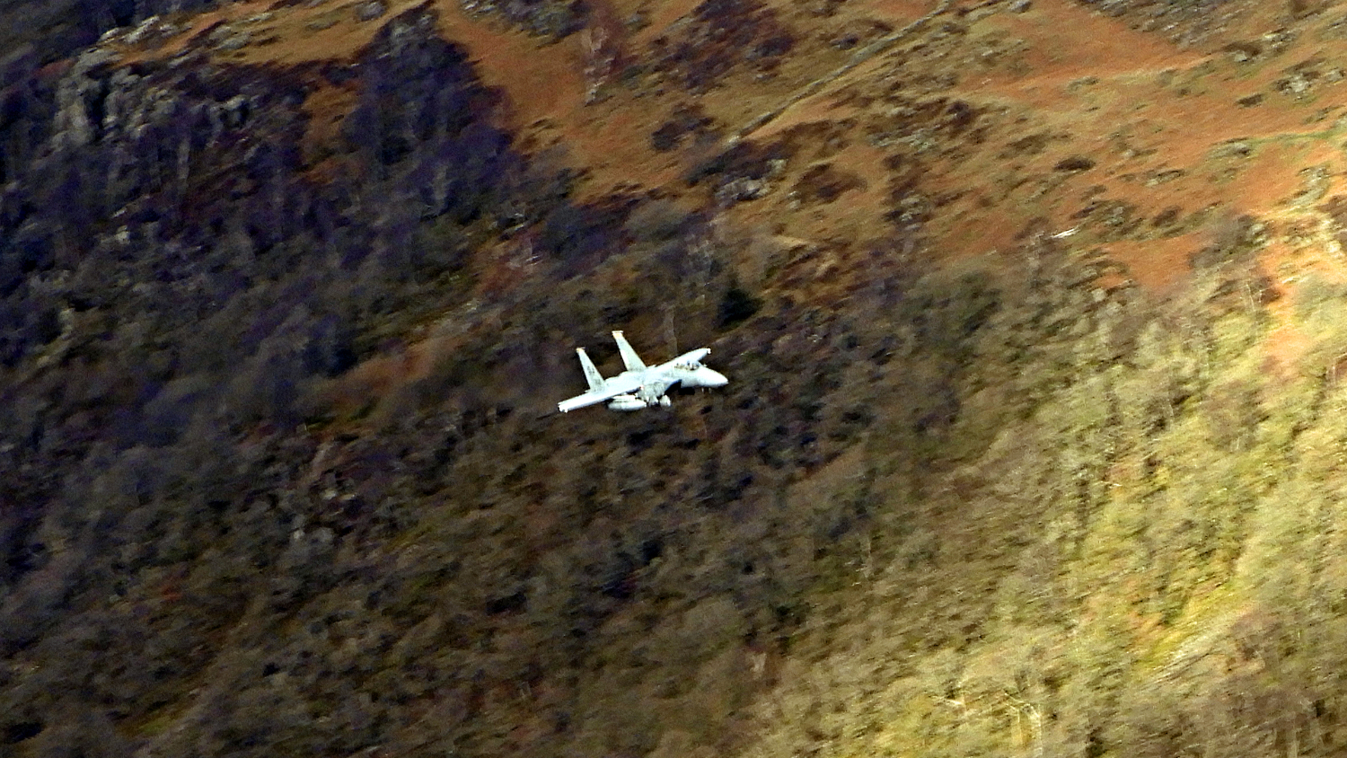 F15 Eagle flying up the Stonethwaite valley