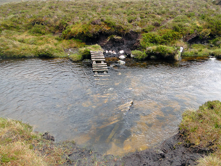 Collapsed footbridge at Loch Fleodach Coire