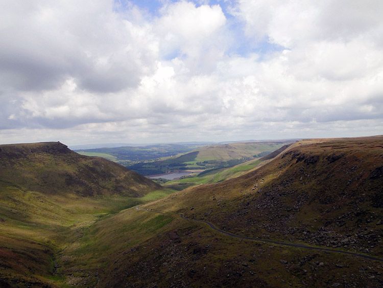 Looking back down to Dove Stone Reservoir