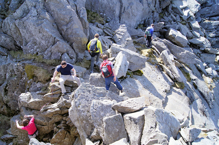 Walkers weave their way up the mountain