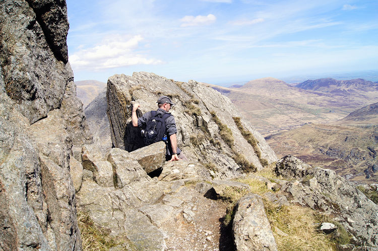 A fellow route finder on the crags of Glyder Fach