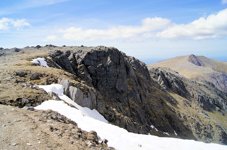 Snow on north facing high ground between Glyder Fach to Glyder Fawr