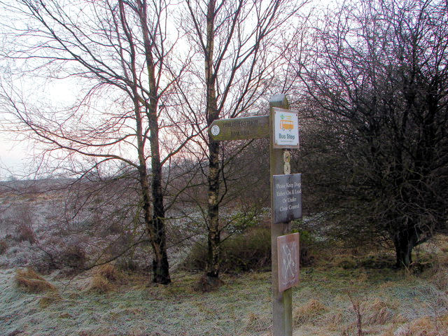 A signpost points the way from Brimham Rocks