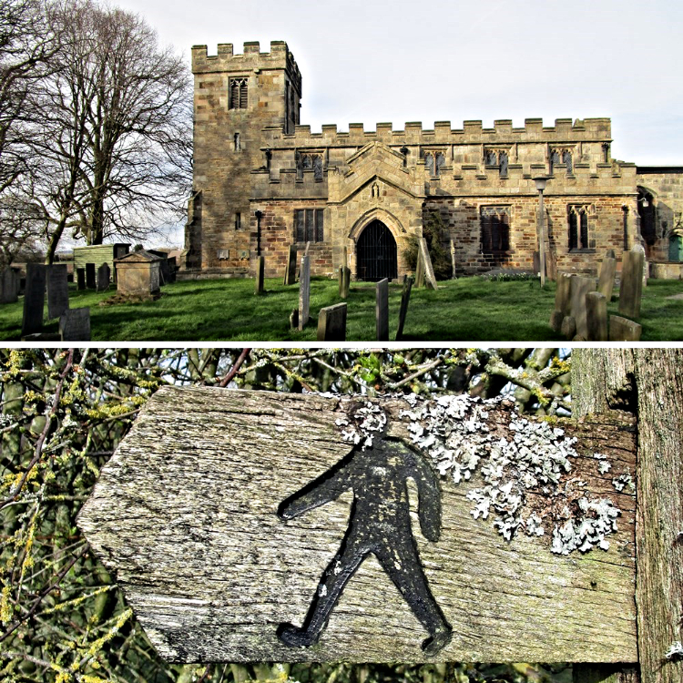 Pentrich Church and footpath sign