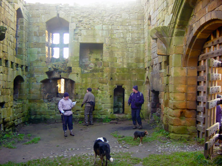 Inspecting the gate house of Whorlton Castle