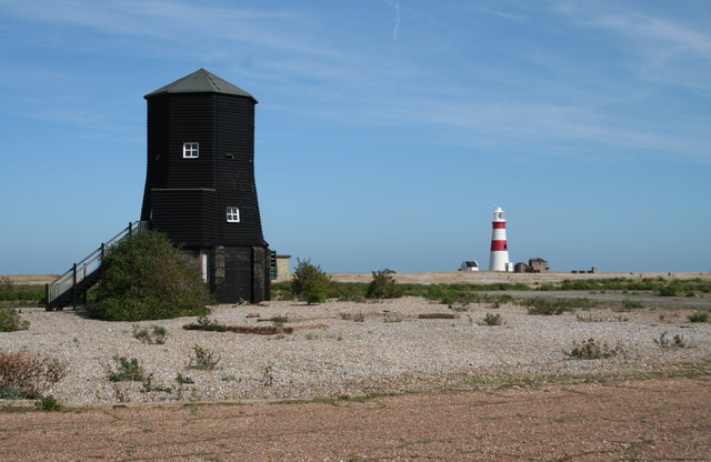 Orford Ness Black Beacon tower and the lighthouse