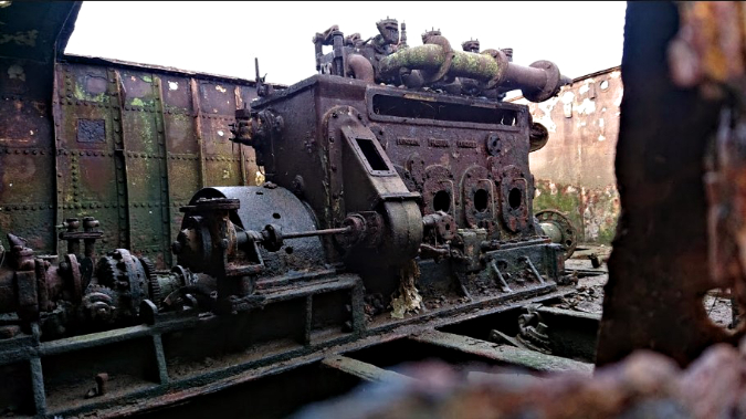 Diesel engine within the wrecked Tug