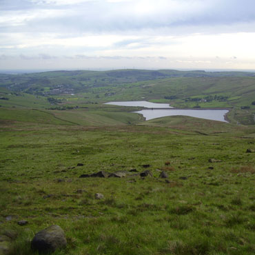 Castleshaw reservoirs from the Pennine Way
