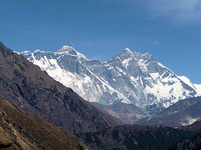 Everest towering over Nuptse and Lhotse